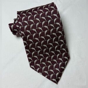 Brooks Brothers Vintage Burgundy All Over Print Dolphin Nautical Preppy Tie